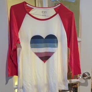 EV1 Women's Red and White Long Sleeve Heart Tee